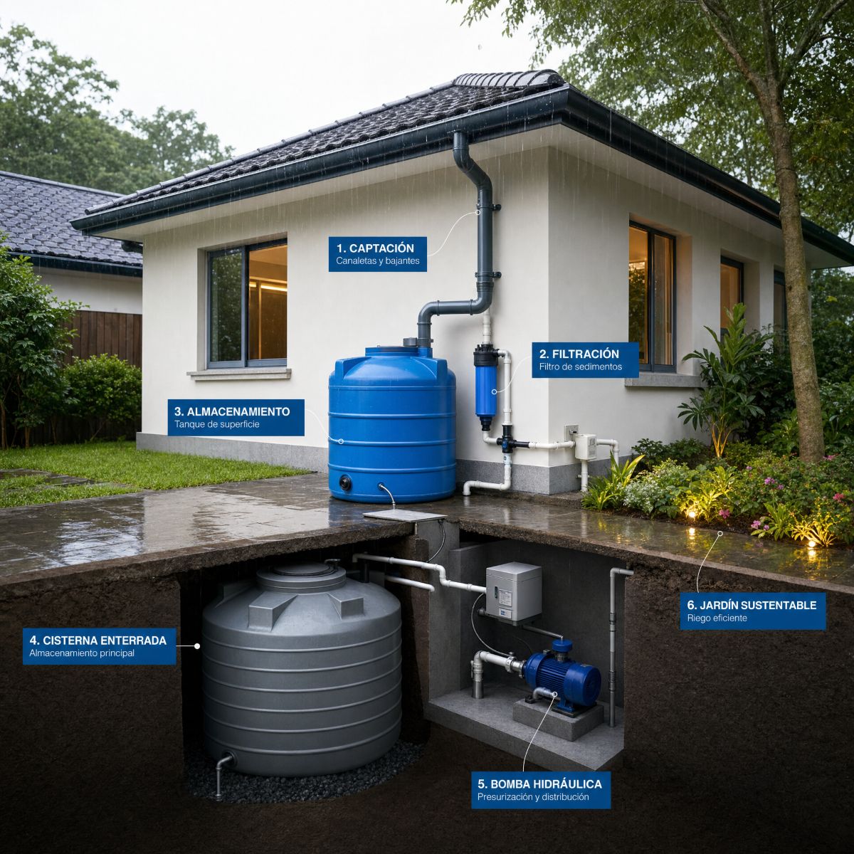 sistema integral captacion agua pluvial residencial
